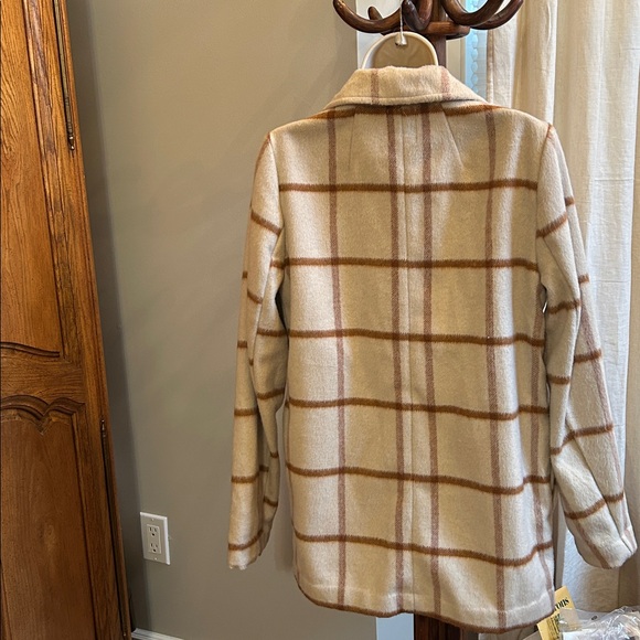 Joie Cream and Brown Plaid Trench Shacket - Picture 2 of 3